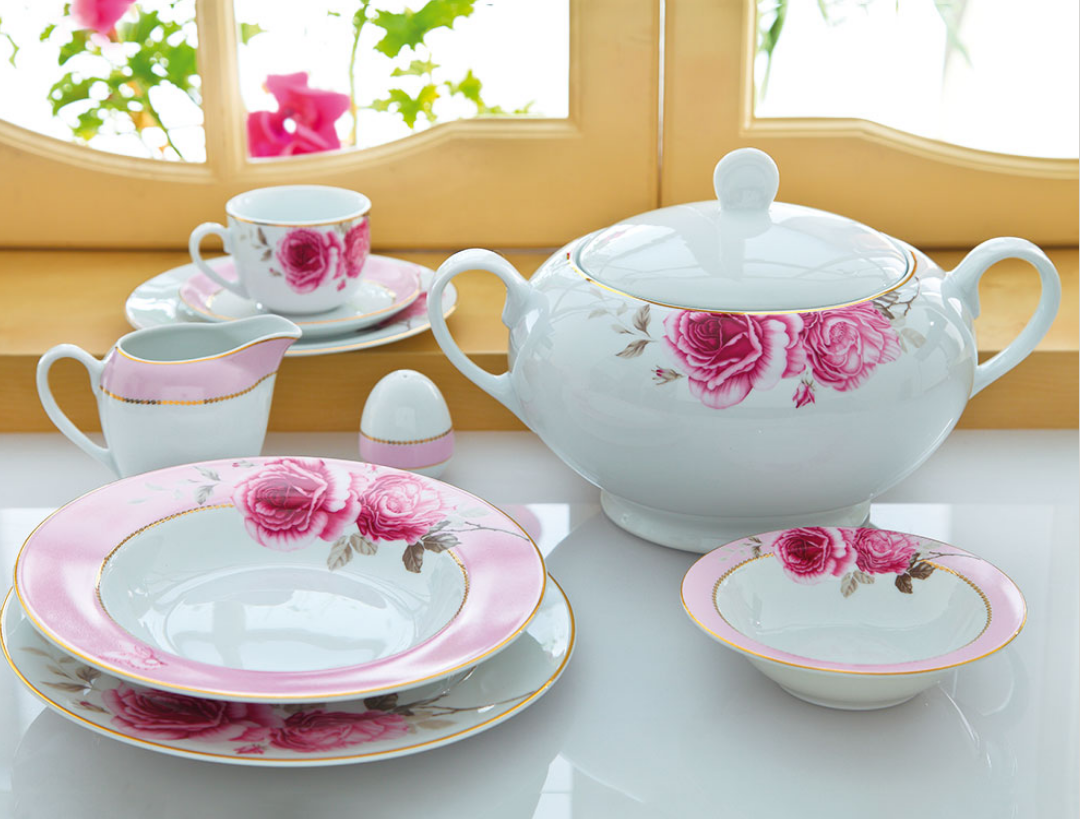تصویر سرویس غذاخوری 102 پارچه چینی زرین ایران سری ایتالیا اف مدل Rose Flower درجه یک